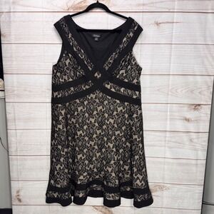 S.L. Fashions Lace Cocktail Dress Womens 22W Black Tan Excellent Fit & Flare